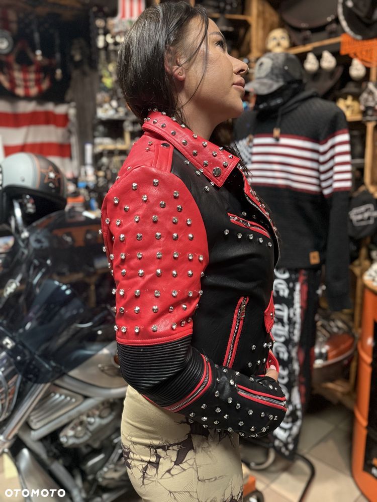 Kurtka damska skórzana czerwona z ćwiekami - 6