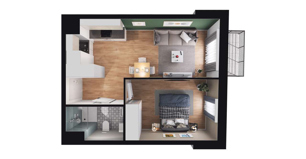 2-pokojowe mieszkanie 34m2 + balkon Bezpośrednio - Pełny obrazek: 3/8