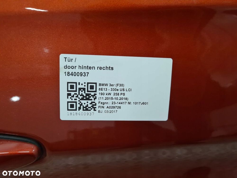 BMW F30 DRZWI PRAWY TYŁ C1X SHADOWLINE KEYLESS - 4