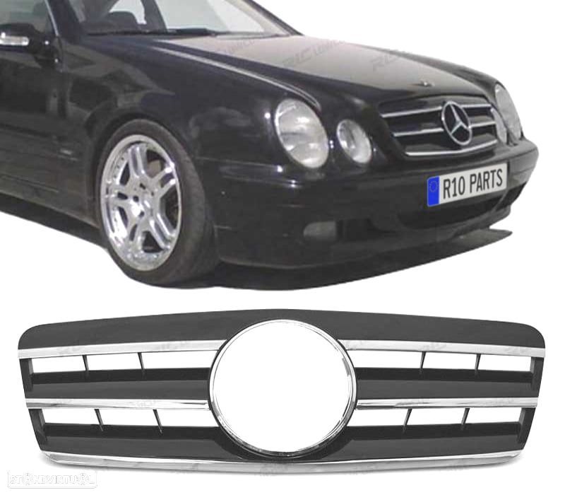 GRELHA FRONTAL MERCEDES CLK W208 COUPE CABRIO 96-02 PRETA CROMADA - 1