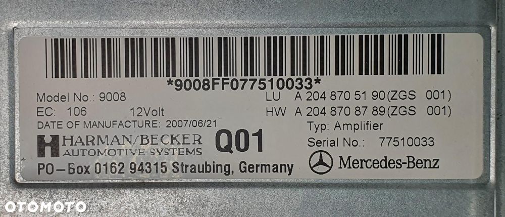 WZMACNIACZ HARMAN BECKER MERCEDES W204 A2048705190 - 4