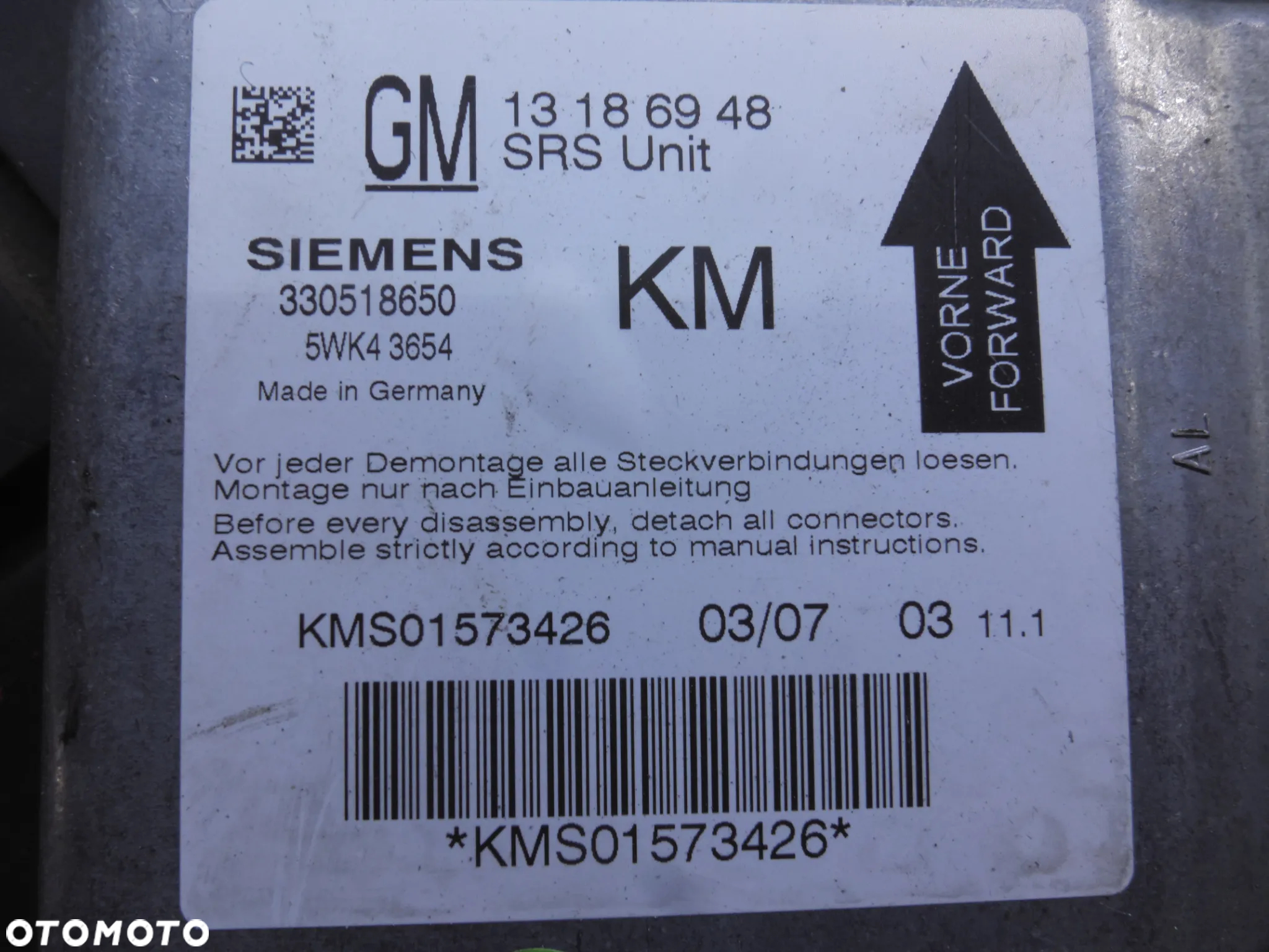 MODUŁ/SENSOR AIR BAG PODUSZEK OPEL VECTRA C 13186948 - 2