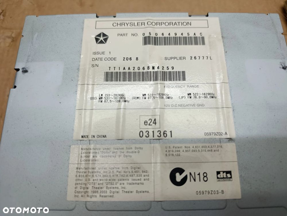 Caliber radio MP3 Dodge 05064945AC, TT1AA2068M4259 - 2