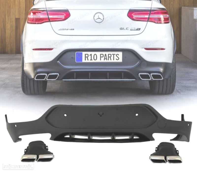 DIFUSOR TRASEIRO MERCEDES GLC X253 COUPÉ 15-18 LOOK AMG GLC63 + PONTEIRAS DE ESCAPE - 1