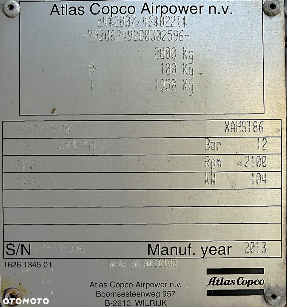 Atlas Copco XAHS 186 Kompresor Śrubowy Sprężarka potężna mocna 11m3. 12 bar regulowanych. Bogata wersja z chłodnicą cyklonową! z Norweskiej Upadłości! Niski Przebieg 1900mtg. 2014rok silnik DEUTZ.150 KM. serwisowany w DEKRA. OKAZJA - 8