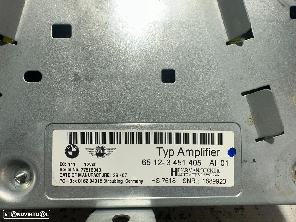 .Amplificador Som Audio Colunas Harman Becker HIFI Original BMW Mini Harman Becker 3451405 2007 - 2009