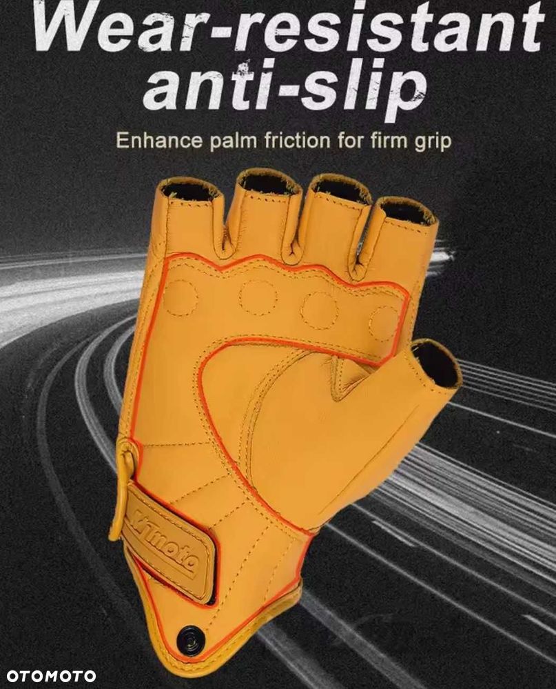 Rękawice skórzane motocyklowe bez palcy brąz - 3