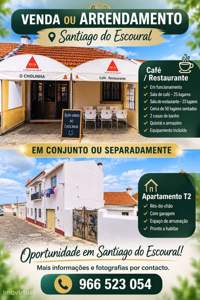 Café com apartamento para venda ou arrendamento