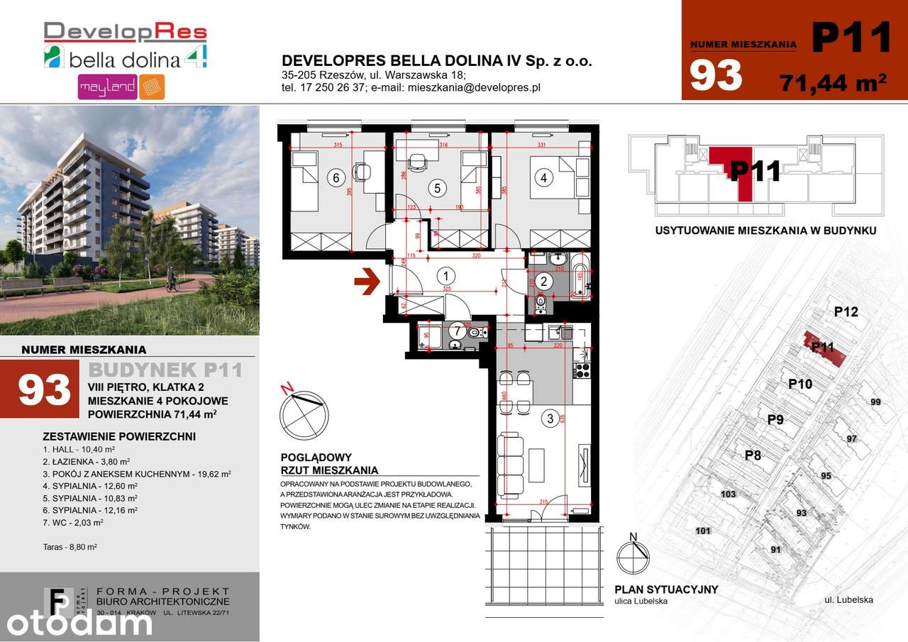 Jasne 4 pokoje, taras na ostatnim piętrze | 71,44m2 | P11-93