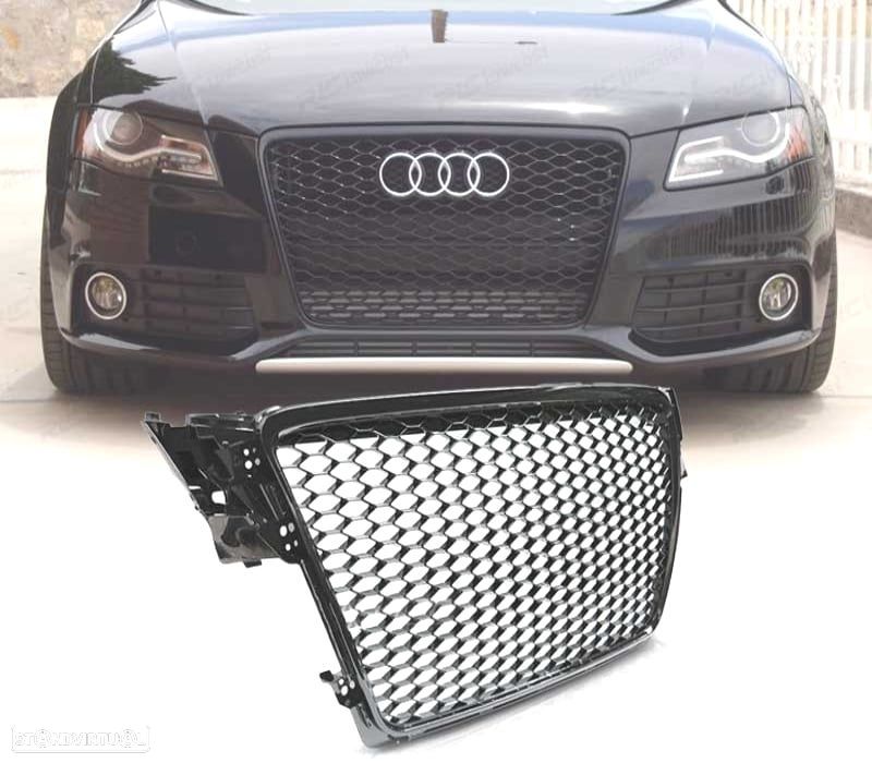 GRELHA FRONTAL AUDI A4 B8 08-11 PRETO BRILHANTE LOOK RS - 1