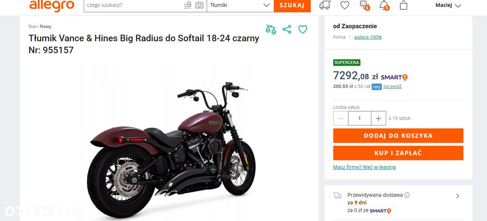 Vance & Hines Big Radius do Softail 18-24 czarny  7300 zł !!! - 3