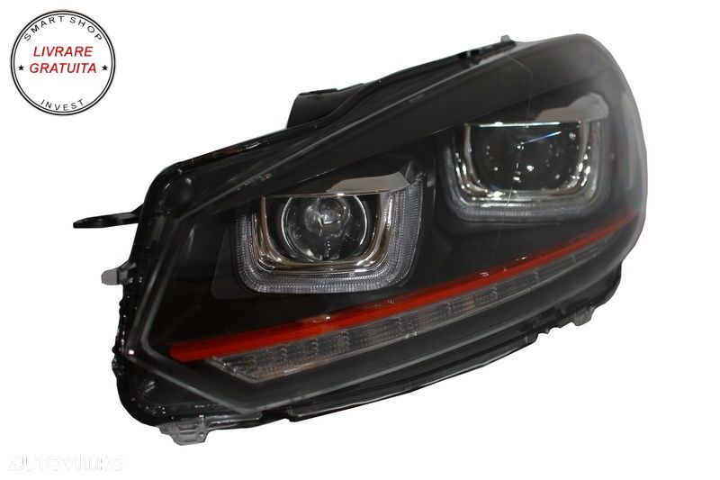 Bara Fata cu Faruri LED U Design cu Strip Rosu semnal dinamic VW Golf VI 6 (2008-2- livrare gratuita - 8