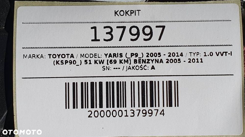 DESKA KOKPIT KONSOLA AIRBAG TOYOTA YARIS II EUROPA 2006 - 8