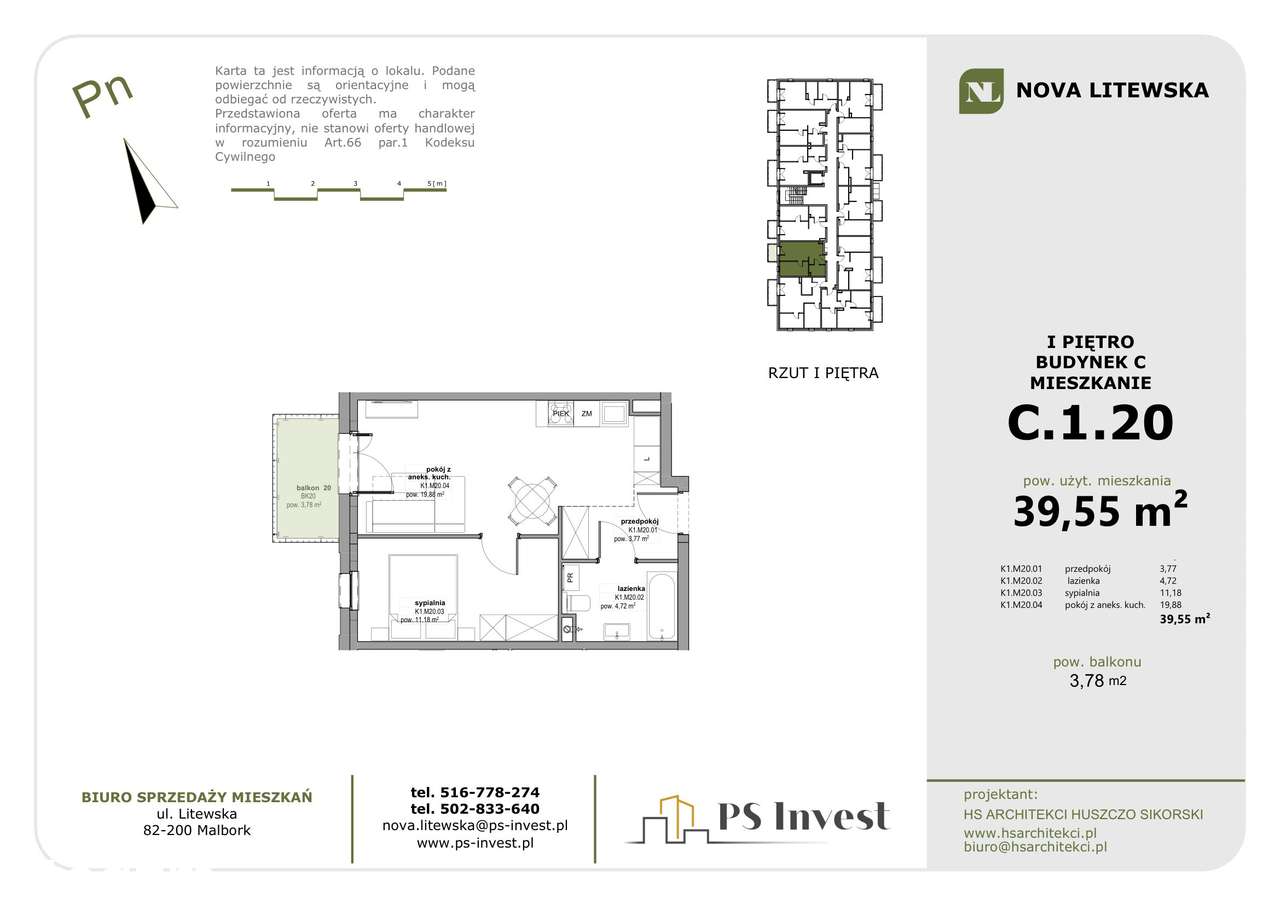 Brak pustych metrów! Nowe 2 pokoje 39,5 m² | 1. piętro | NOVA LITEWSKA