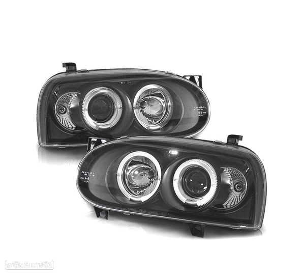 FARÓIS FRENTE ANGEL EYES PARA VOLKSWAGEN VW GOLF MK3 FUNDO PRETO H1 H1