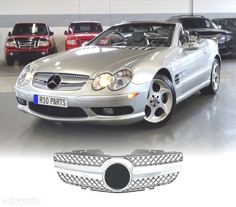PARRILLA MERCEDES CLASSE SL R230 01-06 CROMADO PRETO LOOK DESPORTIVO - 1