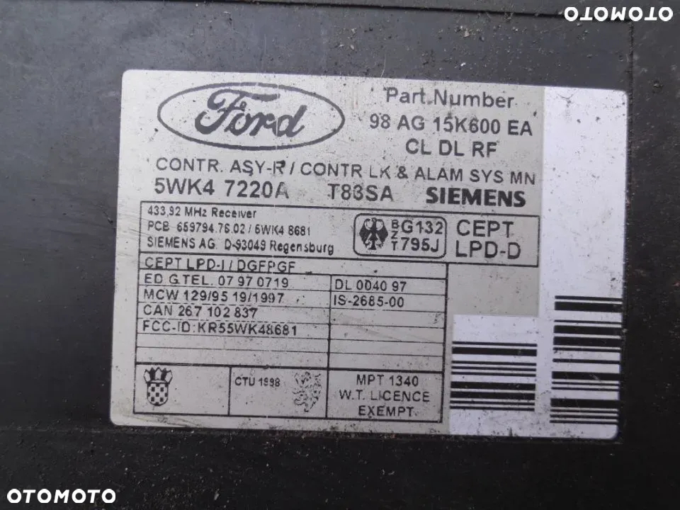 FORD FOCUS MK1 MODUŁ KOMFORTU 98AG15K600EA WTYCZKI INSTALACJA - 2