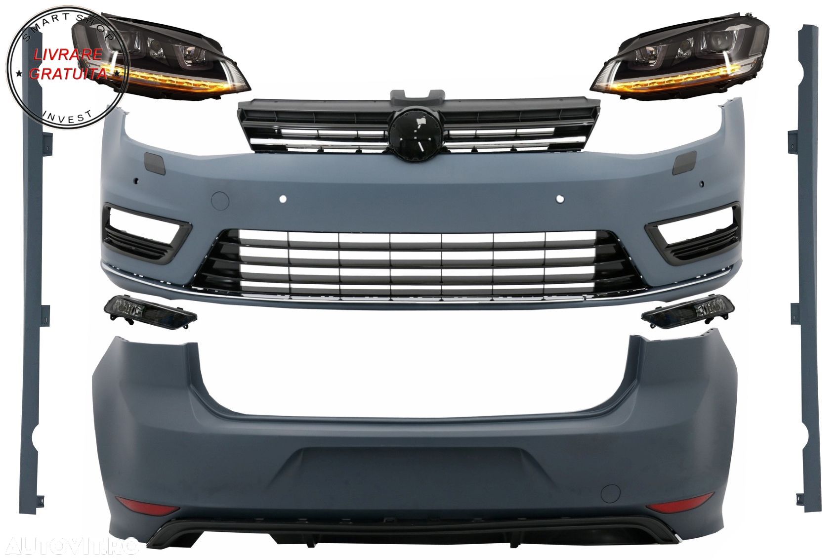 Kit Exterior Complet VW Golf VII 7 (2012-2017) cu Faruri 3D LED DRL Dinamic R-Line- livrare gratuita - 1