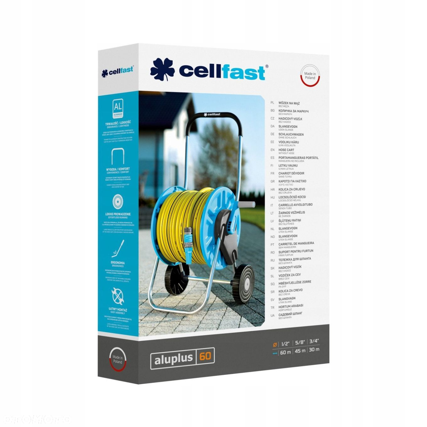 CELLFAST SOLIDNY STOJAK ZWIJACZ BĘBEN WÓZEK WĄŻ OGRODOWY ALUPLUS 1/2" 60M - 2