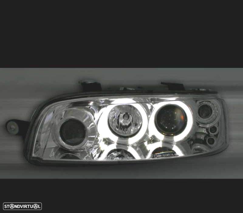 FARÓIS FRONTAIS FIAT PUNTO 99-03 ANGEL EYES FUNDO CROMADO - 2