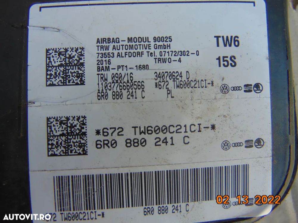 Airbag Scaun VW Polo 6R 2G 2010-2018 2018-prezent airbag scaune fata stanga dreapta polo 6r 2g - 2