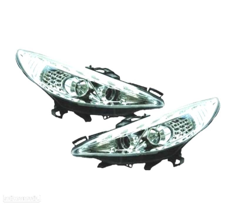 FARÓIS PEUGEOT 207 06-12 LUZ DIURNA LED FUNDO CROMADO - 1