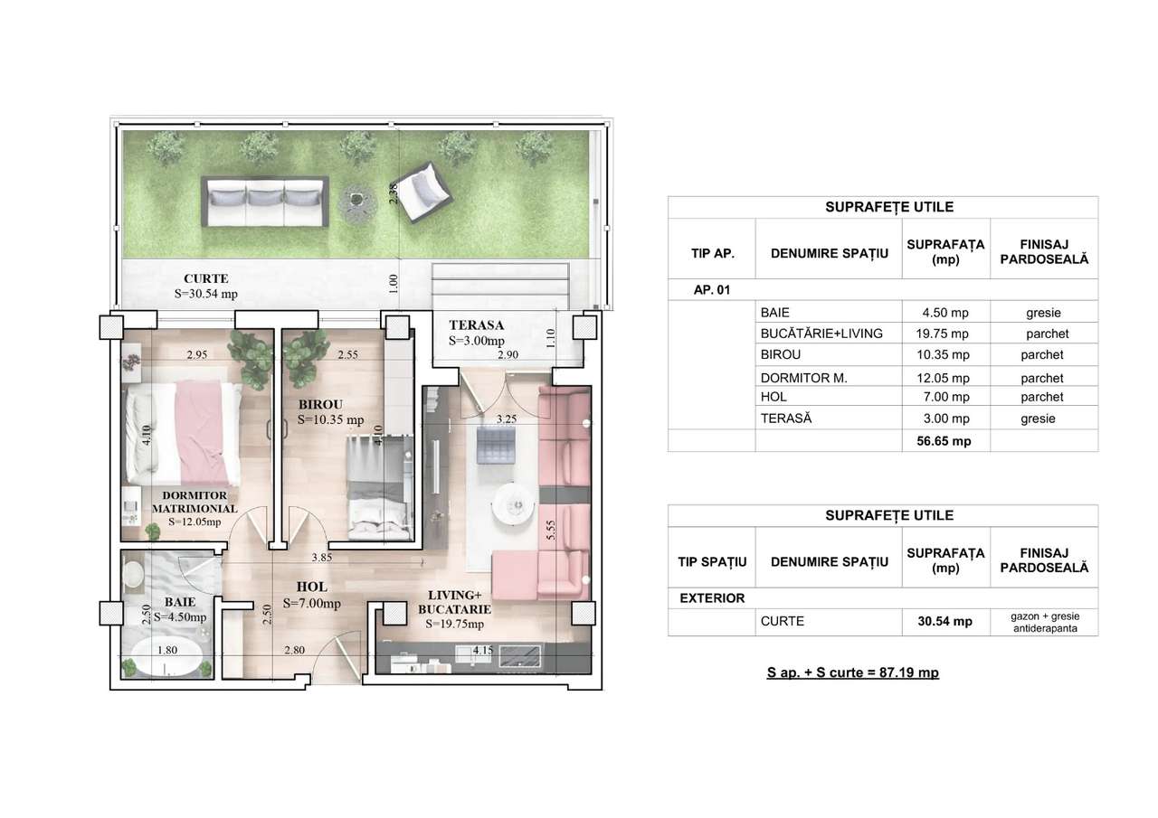 ESQ Village 3 Galata, apartament cu 3 camere, TIP 4, parter + curte - Imagine principală: 5/33