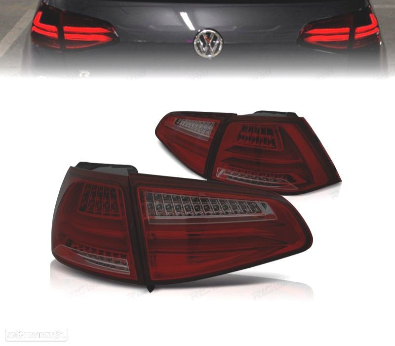 FAROLINS TRASEIROS VOLKSWAGEN VW GOLF 7 12-17 LIGHTBAR VERMELHO FUMADO LED - 1