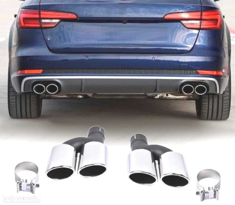 PONTEIRAS DE ESCAPE AUDI A4 16-19 LOOK S4 CROMADO - 1