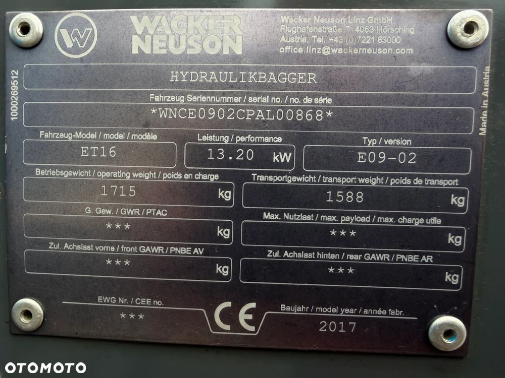 Wacker Neuson ET16 Minikoparka Koparka 2 tony. 793mtg JAK NOWA 2018 rok z Gospodarstwa Norweskiego 793 mtg. IGŁA! Rozsuwane hydraulicznie gąsienice. Dodatkowe sekcje Hydrauliczne. Silnik Yanmar 3 cyl. Aktualna DEKRA BMWT. Po serwisach! Ani deka luzów i wycieków. OKAZJA TANIO. Zadbana maszyna. 2 łyżki. Nie różni się od nówki sztuki z salonu!! Wielka Okazja. Fabryczny lakier na podzespołach! - 6