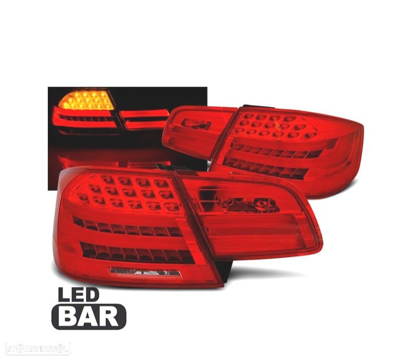 FAROLINS TRASEIROS BMW E92 06-10 LIGHT BAR VERMELHO CROMADO - 1