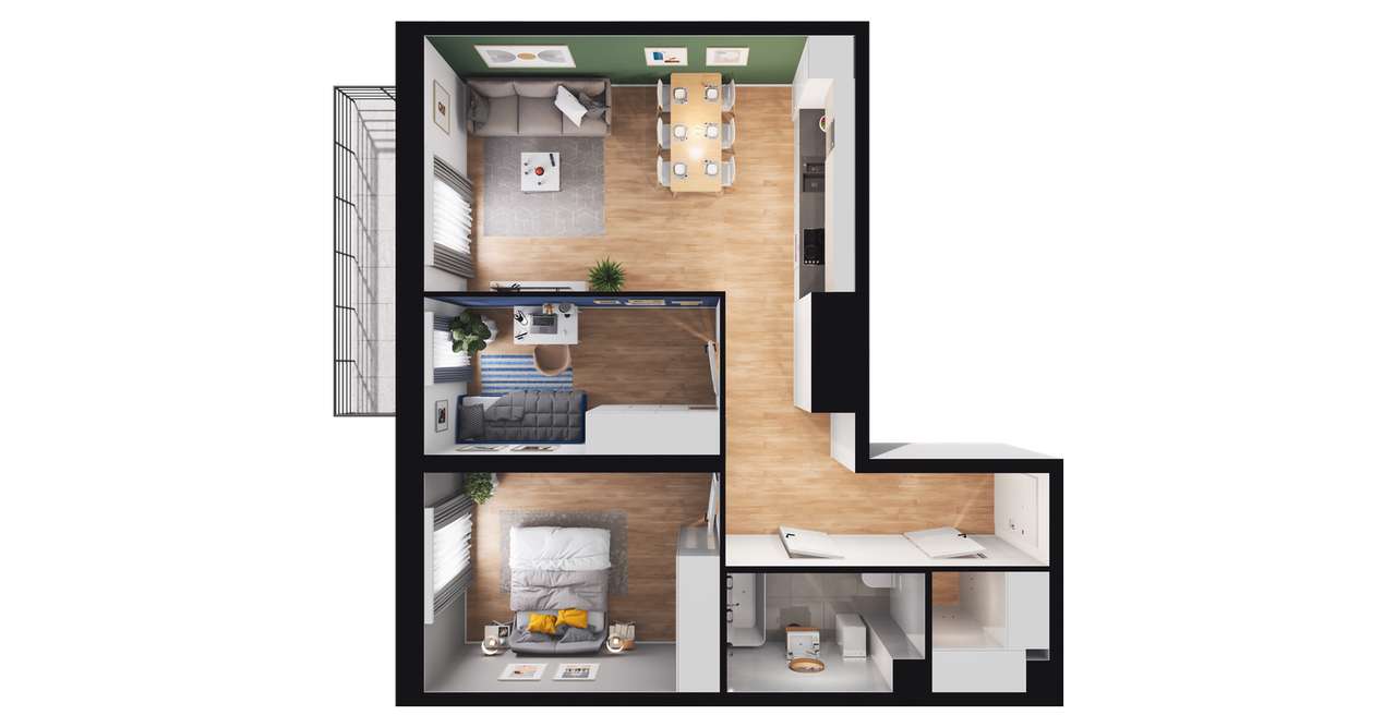 3-pokojowe mieszkanie 60m2 + balkon - Pełny obrazek: 2/14