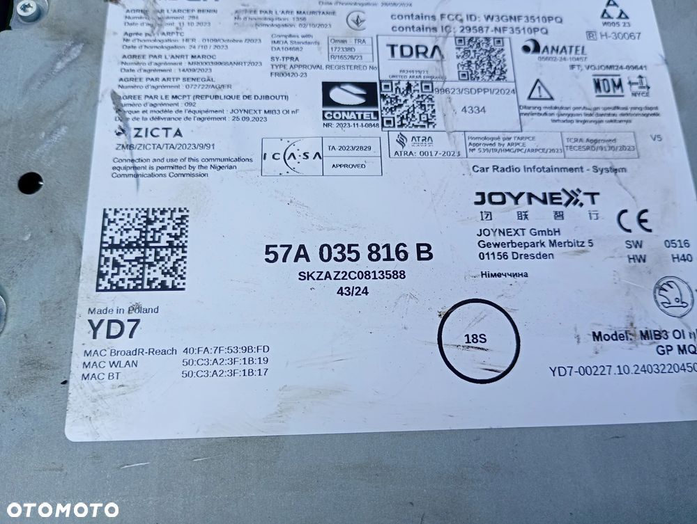 Skoda NAWIGACJA MULTIMEDIA CZYTNIK MIB3 57A035816B - 5
