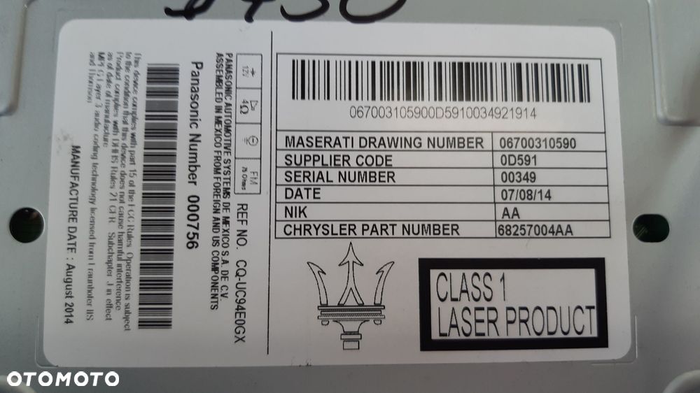 MASERATI GHIBLI RADIO 68257004AA - 7