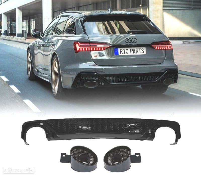 DIFUSOR TRASEIRO AUDI A6 19-24 LOOK RS6 PRETO BRILHANTE + PONTEIRAS 0---0 - 1