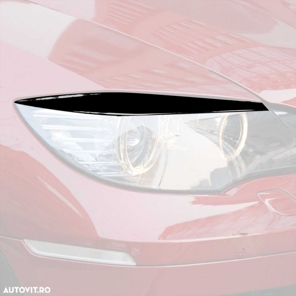 Set 2 Pleoape Faruri Far Adeziv BMW X6 E71 2008 - 2014, Negru Lucios - 1