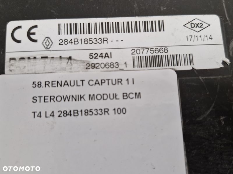 RENAULT CAPTUR 1 I STEROWNIK MODUŁ BCM T4 L4 284B18533R - 2