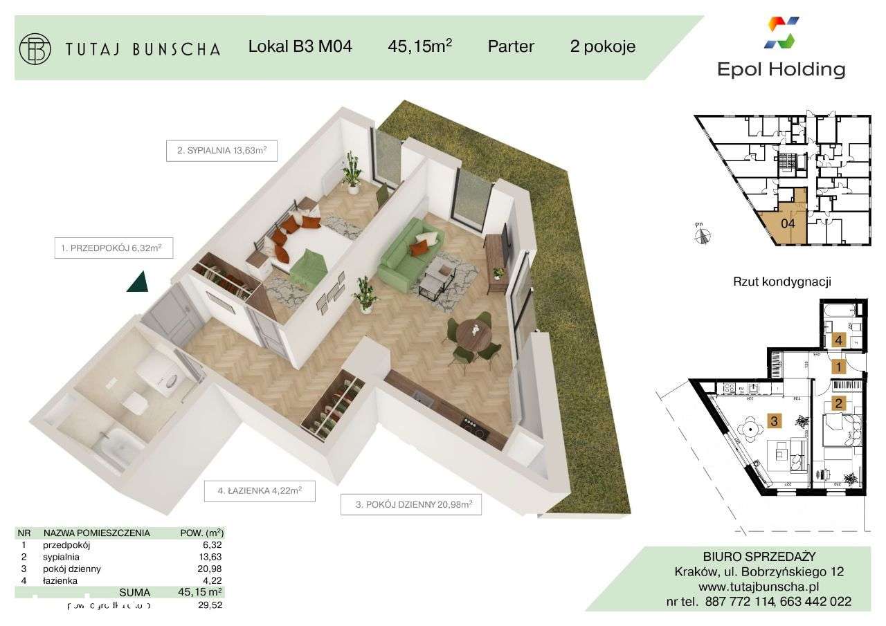 2-pokojowe mieszkanie 45 m2 + ogródek 29 m2, Bezpośrednio
