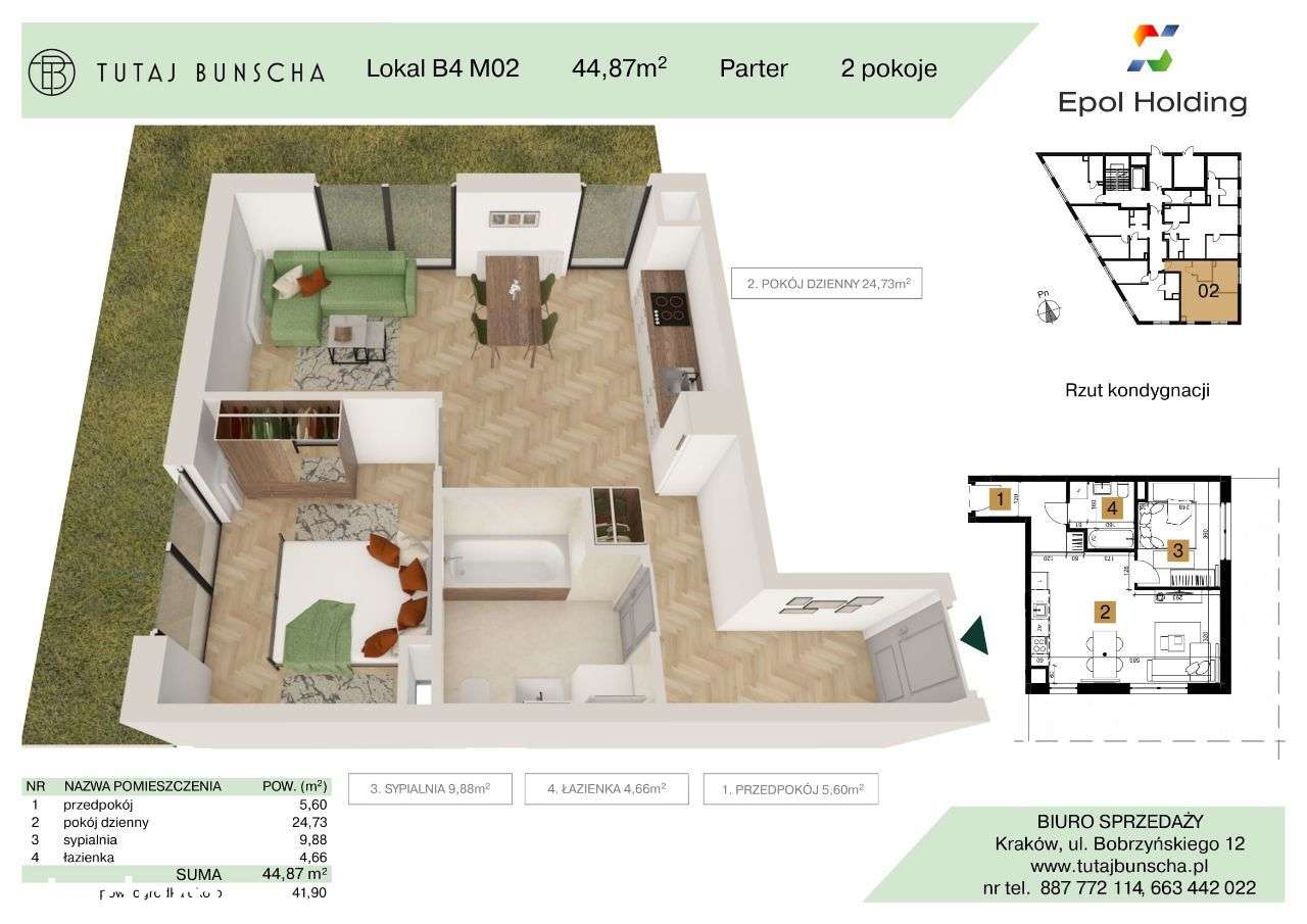 2-pokojowe mieszkanie 44 m2 + ogród 41 m2 Bezpośrednio