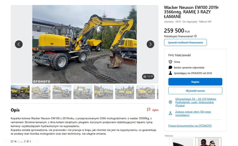 Wacker Neuson EW65 2018r 3062mtg. 8 ton głowica obrotowa ze szczypcami, KLIMA - 2