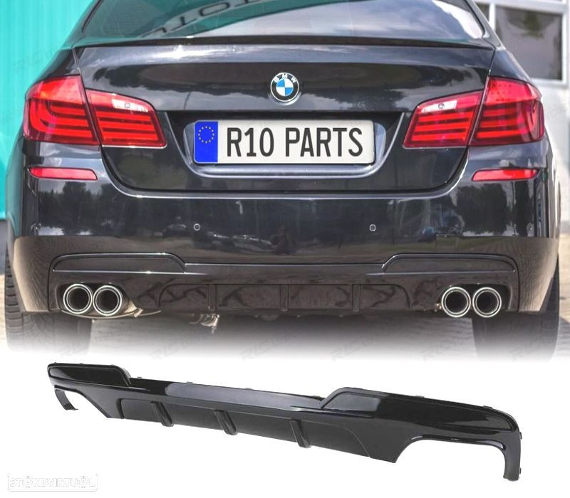 DIFUSOR TRASEIRO BMW F10 F11 10- DUPLA SAIDA LOOK M PERFORMANCE PRETO BRILHANTE - 1