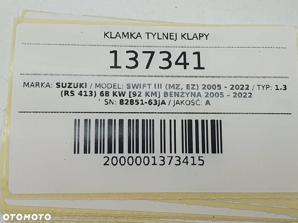 KLAMKA TYLNEJ KLAPY SUZUKI SWIFT III 82851-63JA 2005 EUROPA - 5