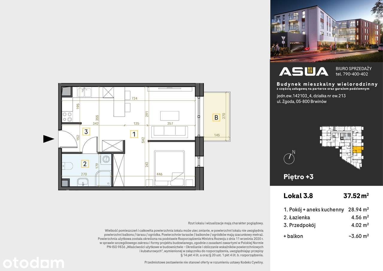 Nowoczesne 37,5 m² z balkonem w Brwinowie - lok. 3.8