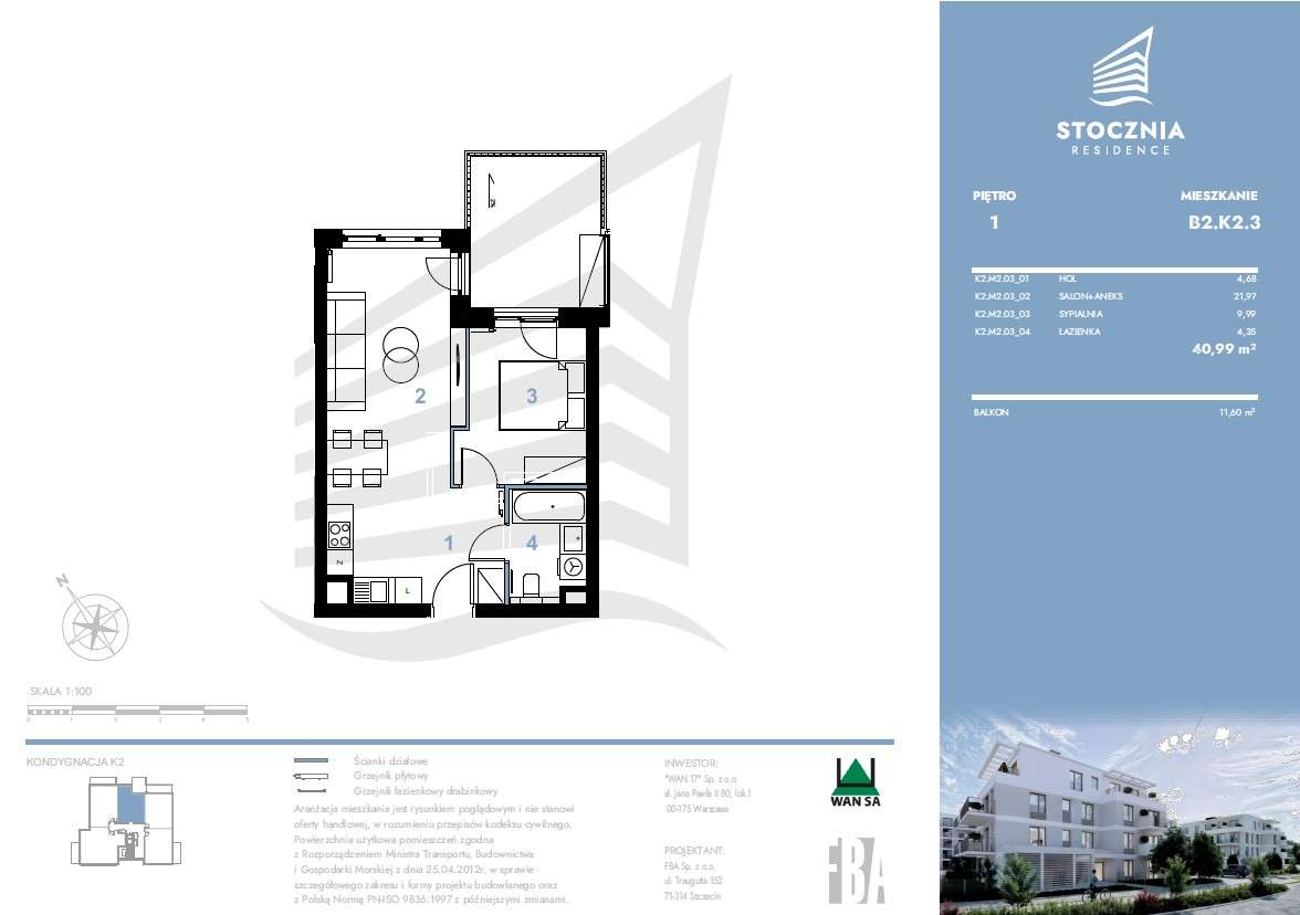 Mieszkanie 40,99 m2 + balkon | Stocznia Residence