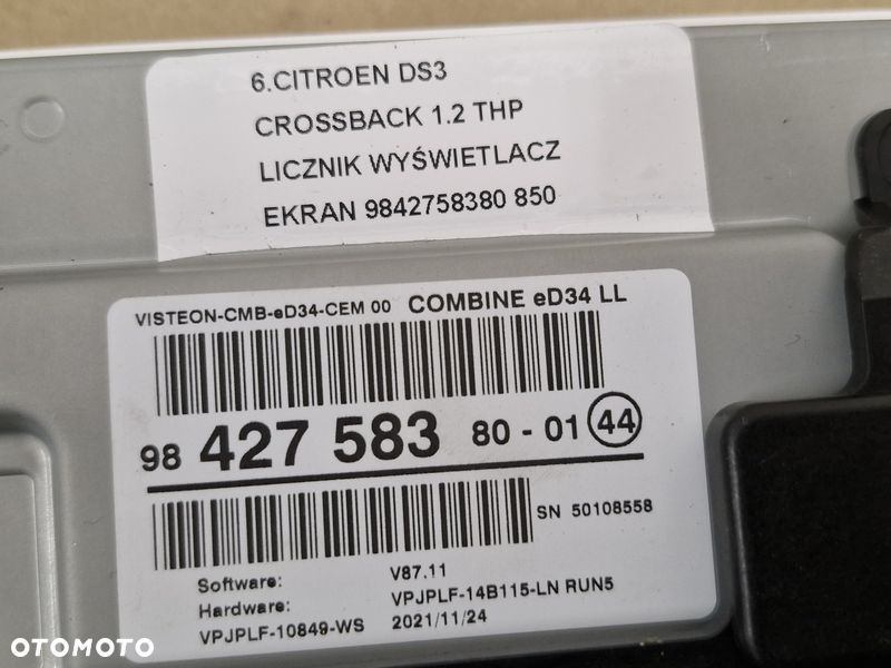 CITROEN DS3 CROSSBACK 1.2 THP LICZNIK WYŚWIETLACZ EKRAN 9842758380 - 6