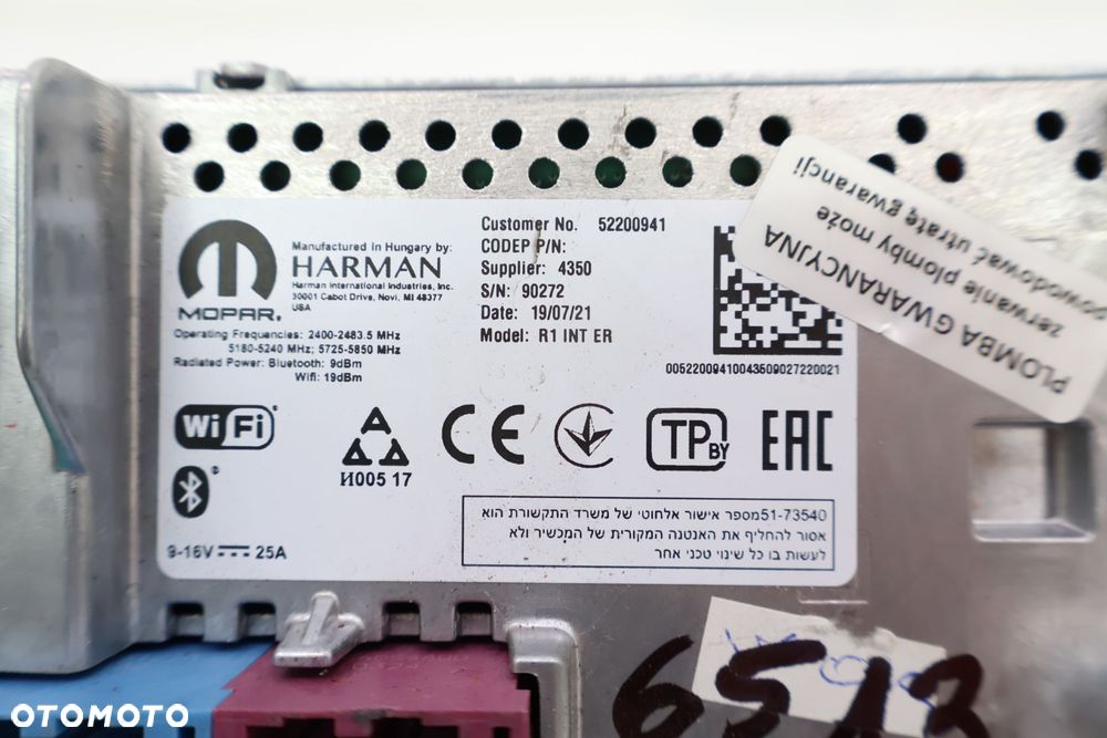 FIAT 500E RADIO 52200941 - 9