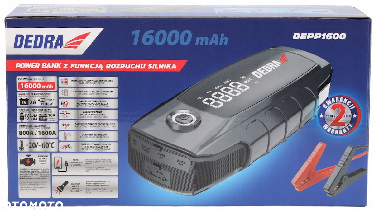DEDRA URZĄDZENIE ROZRUCHOWE POWERBANK BOOSTER JUMP STARTER 16000MAH 1600A - 8
