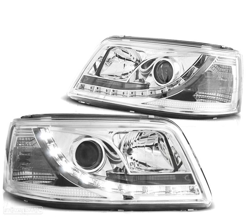 CONJUNTO DE FARÓIS PARA VOLKSWAGEN VW T5 03-09 SPORT DAYLIGHT LEDS CROMADOS - 1