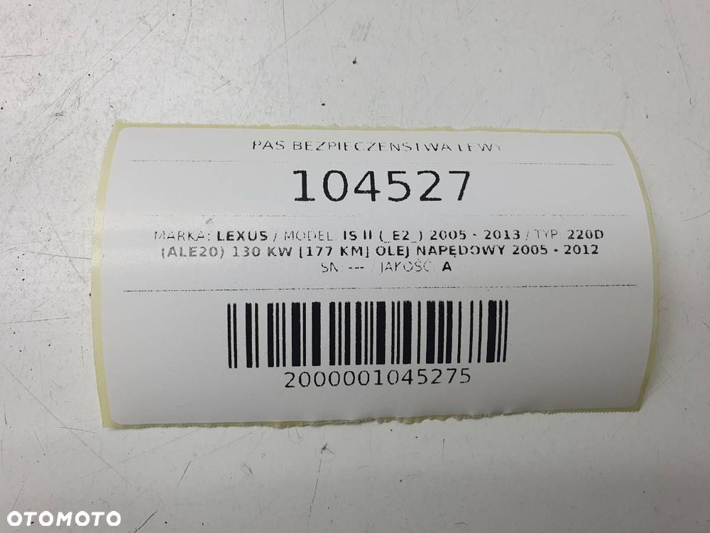 PAS BEZPIECZEŃSTWA TYŁ ŚRODKOWY LEXUS IS 220 II EUROPA - 5