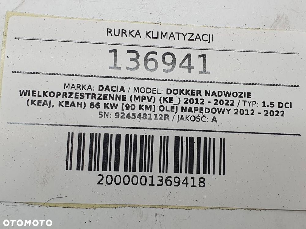 RURKA KLIMATYZACJI DACIA DOKKER 924548112R 1.5 DCI - 5